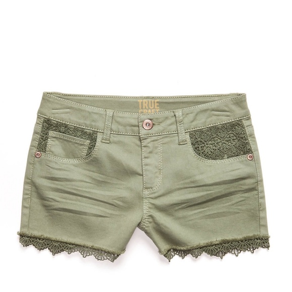 True Craft Other - True Craft | Girls Olive Crochet Hem Shorts